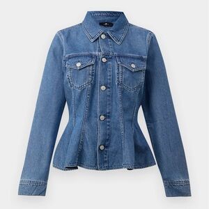 7 For All Mankind Blue FLOUNCE TRUCKER Jacket.  Denim Peplum-Style Jacket